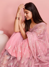 Soft net and art silk saree in pink colour